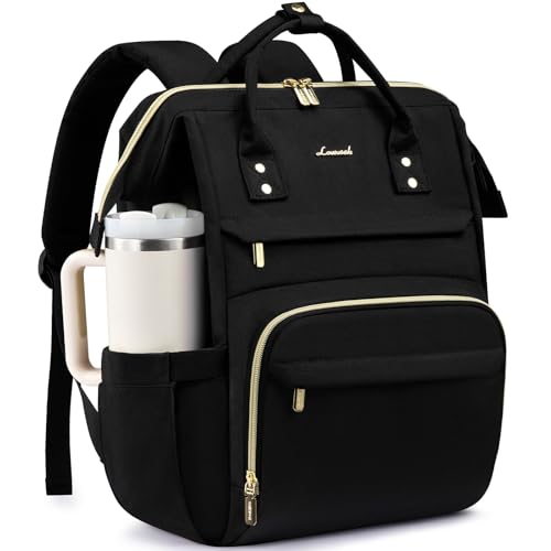 VSNOON Laptop Backpack for Women with Giant Tumbler Holder Pocket,15.6 inch Waterproof Travel Backpack Purse Computer Laptop Bag,Professional Work College Nurse Teacher Backpack Casual Daypack,Black